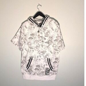 Ecko Unltd. Men's Med Short Sleeve Hoodie White Floral Sketch Print Pullover NWT